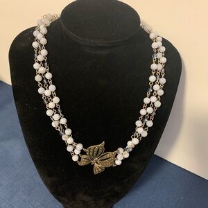 925 Stamped Sterling Silver Necklace with Marcasite Butterfly and Beads